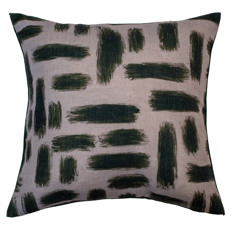 Abstract Printed Lines On Linen Olive Cushion