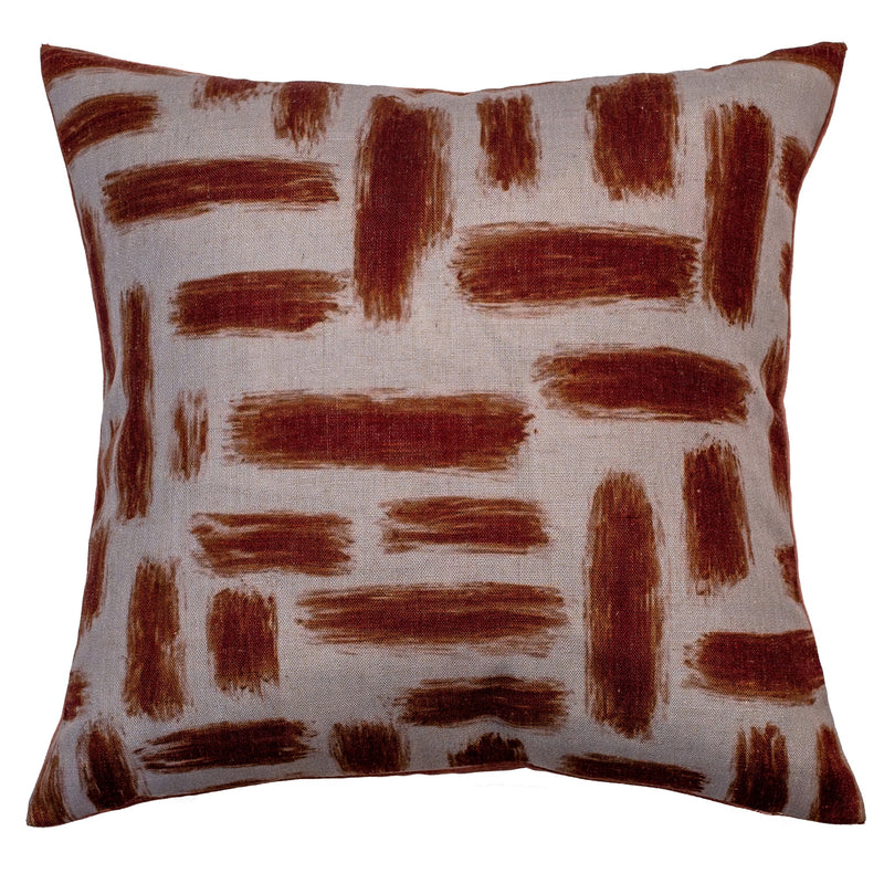 Abstract Printed Lines On Linen Rust Cushion