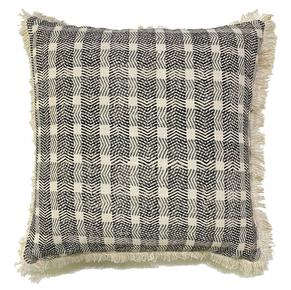 Checkered Block Print Cushion - Slate