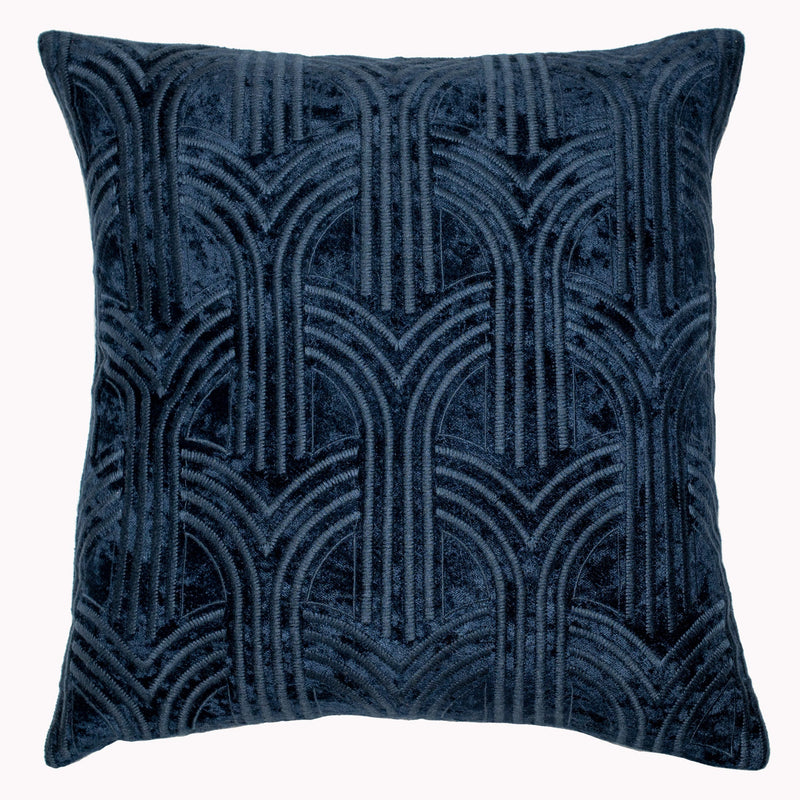 Velvet Art Deco Arbles Emb Blue Cushion