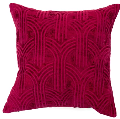 Velvet Art Deco Arfues Emb Fuschia Cushion