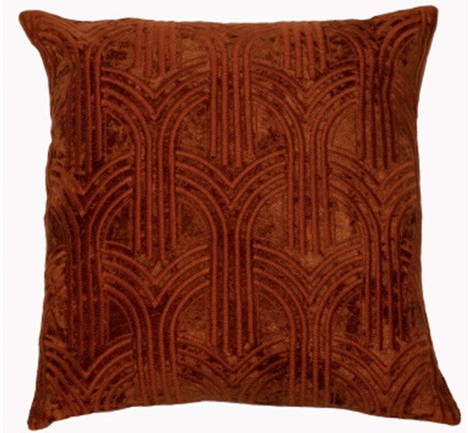 Velvet Art Deco Arrues Emb Rust Cushion
