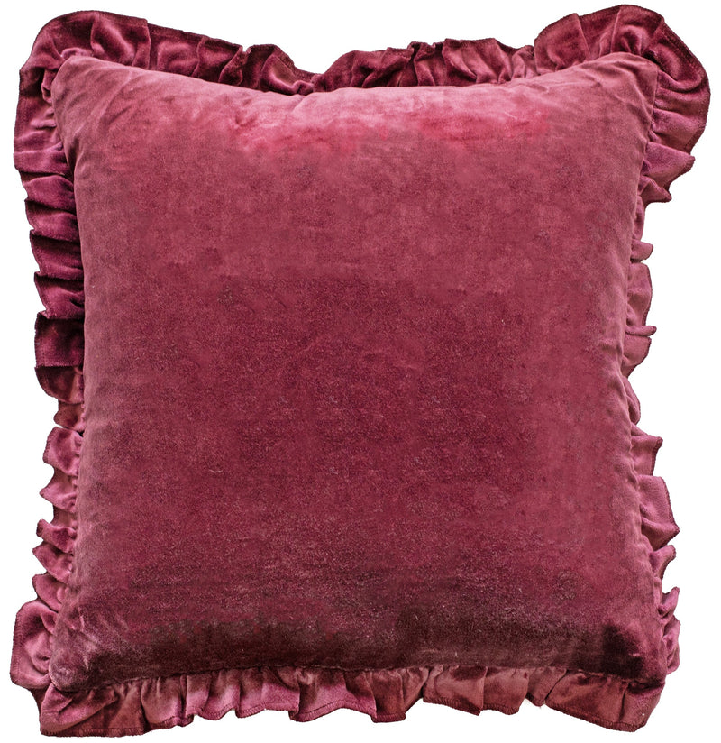 Frill Cotton Velvet Cushion Aubergine