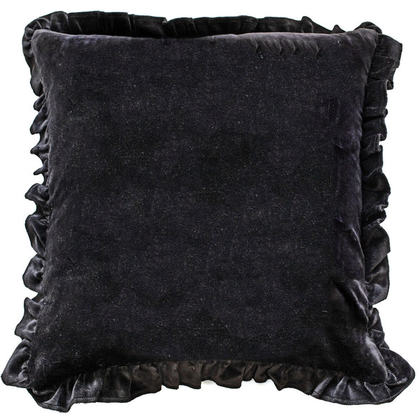 Frill Cotton Velvet Cushion Black