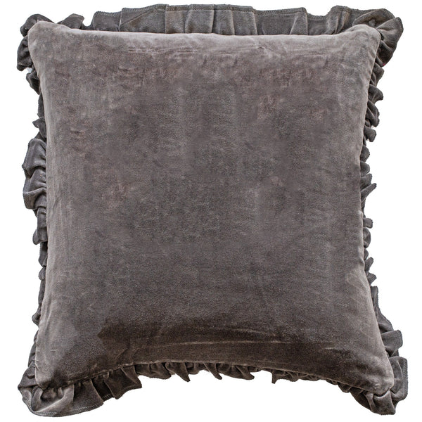Frill Cotton Velvet Cushion Grey