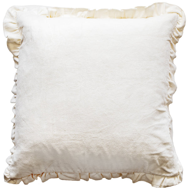 Frill Cotton Velvet Cushion Natural