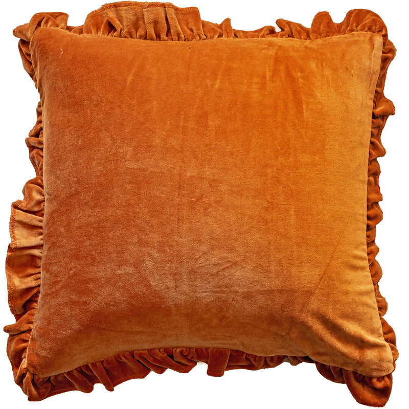 Frill Cotton Velvet Cushion Rust