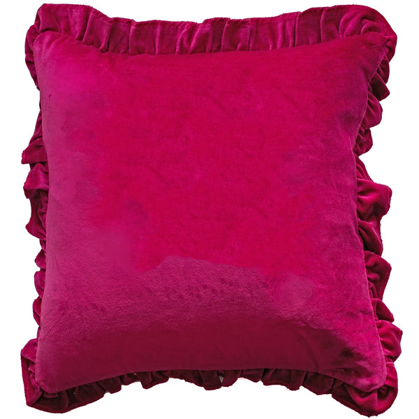 Frill Cotton Velvet Cushion Fuschia