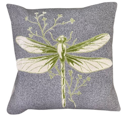 Embroidered Dragon Fly Cushion On Grey Felt