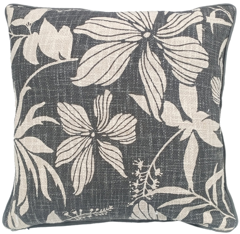 Floral Print On Loose Weave Black Cushion
