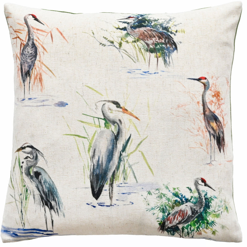 Printed Herons On Faux Linen Cushion
