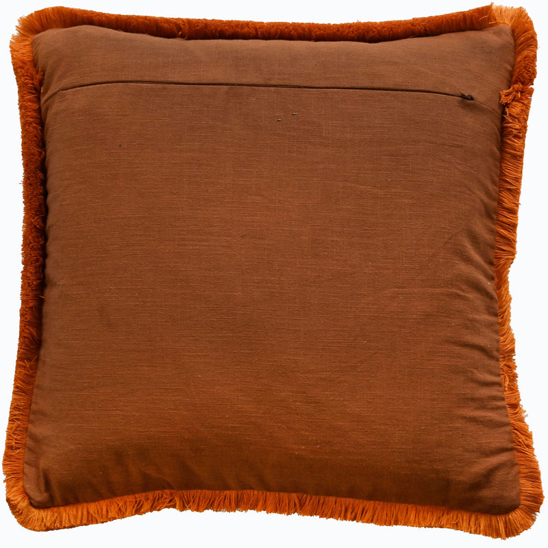 Feather Print On Linen With Fringing Orange Cushion