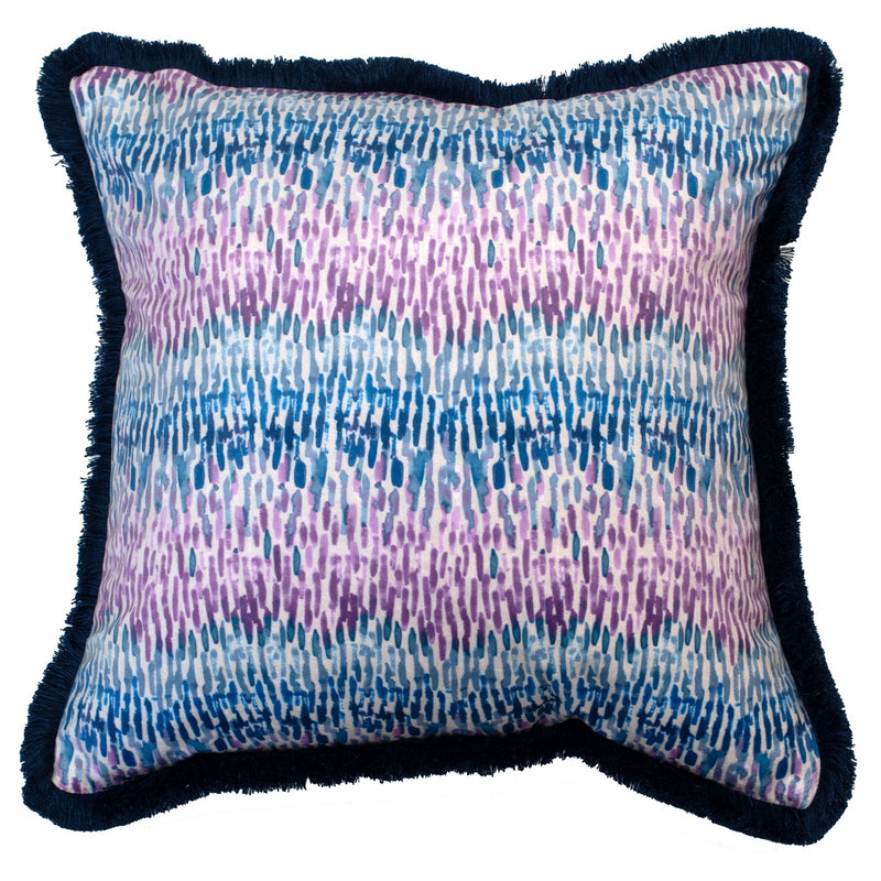 Pink Blue Abstract Print With Fringing Cushion