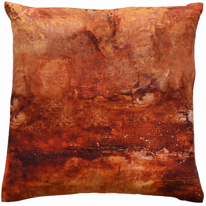 Rust Colour Abstract On Faux Linen Cushion