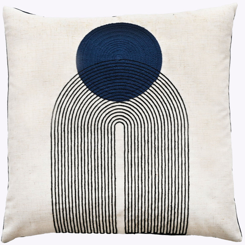 Art Deco Design With Chain Crewel Stitch Navy Cushion