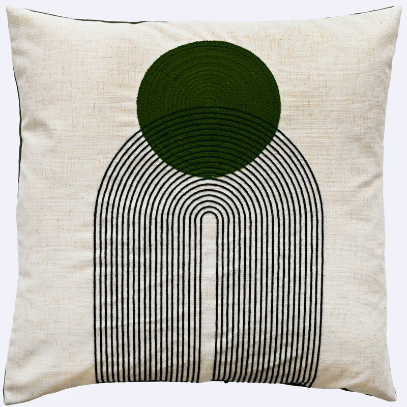 Art Deco Design With Chain Crewel Stitch Olive Cushion