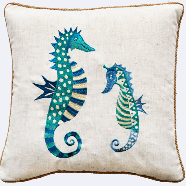 Emb Sea Horses Cushion