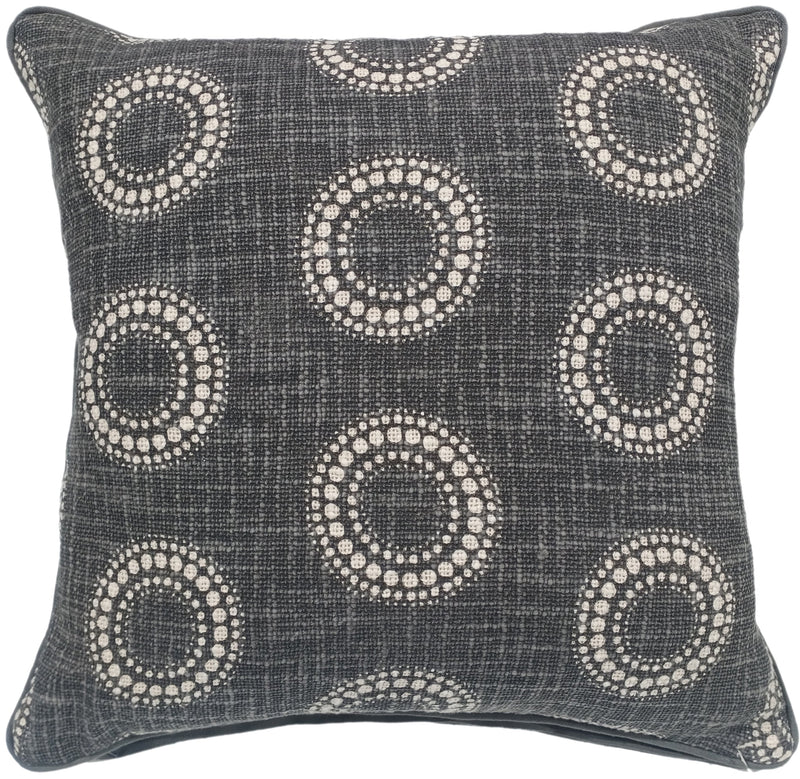 Circular Dot Print On Loose Weave Black Cushion