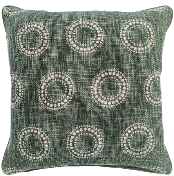 Circular Dot Print On Loose Weave Green Cushion