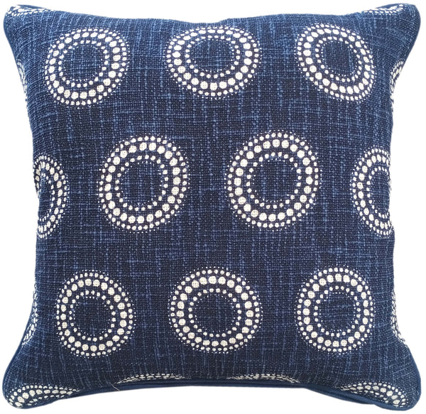 Circular Dot Print On Loose Weave Indigo Cushion