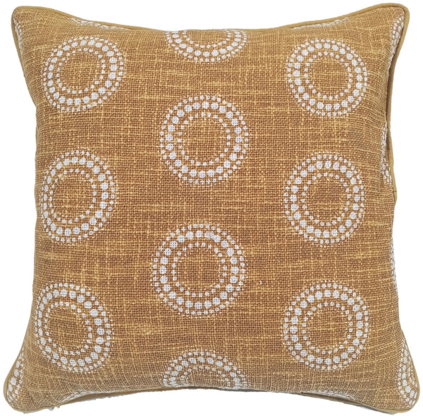 Circular Dot Print On Loose Weave mustard Cushion