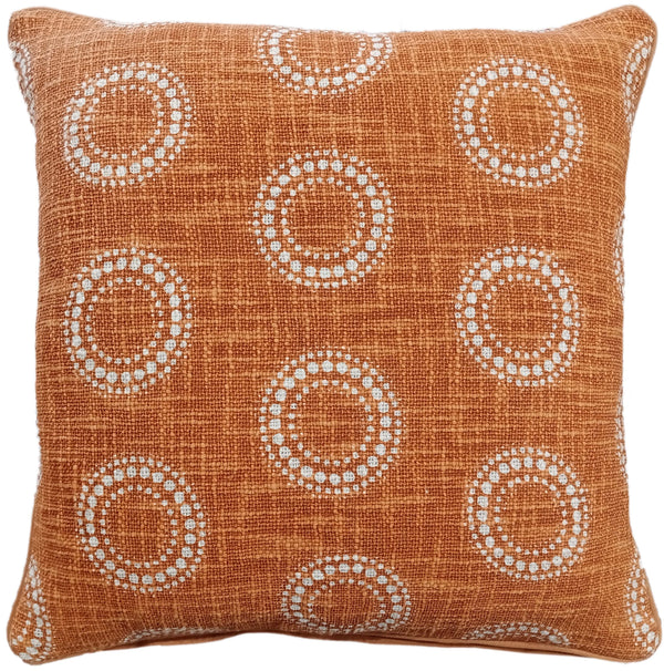 Circular Dot Print On Loose Weave Orange Cushion