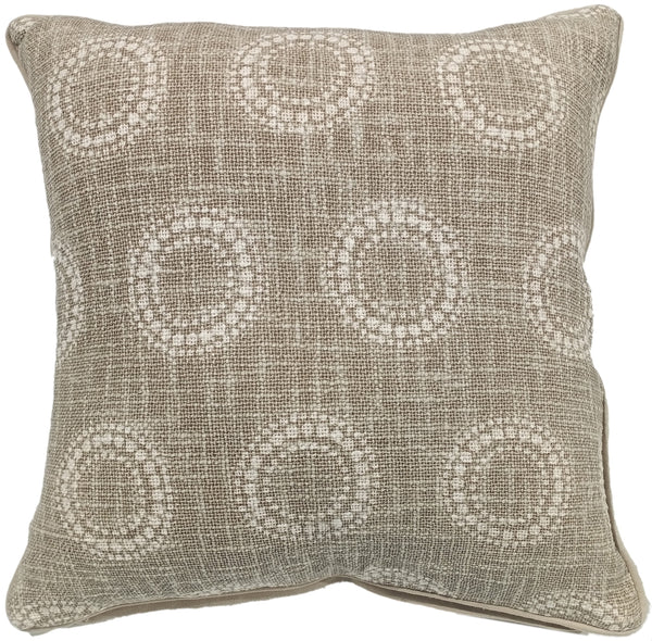 Circular Dot Print On Loose Weave Taupe Cushion