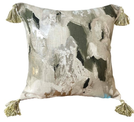 Abstract Metallic In Olive Cushion
