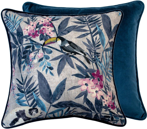 Pretty Toucan Emb Print In Blues Cushion
