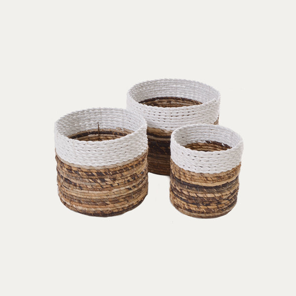 Set of Three White Rimmed Baskets