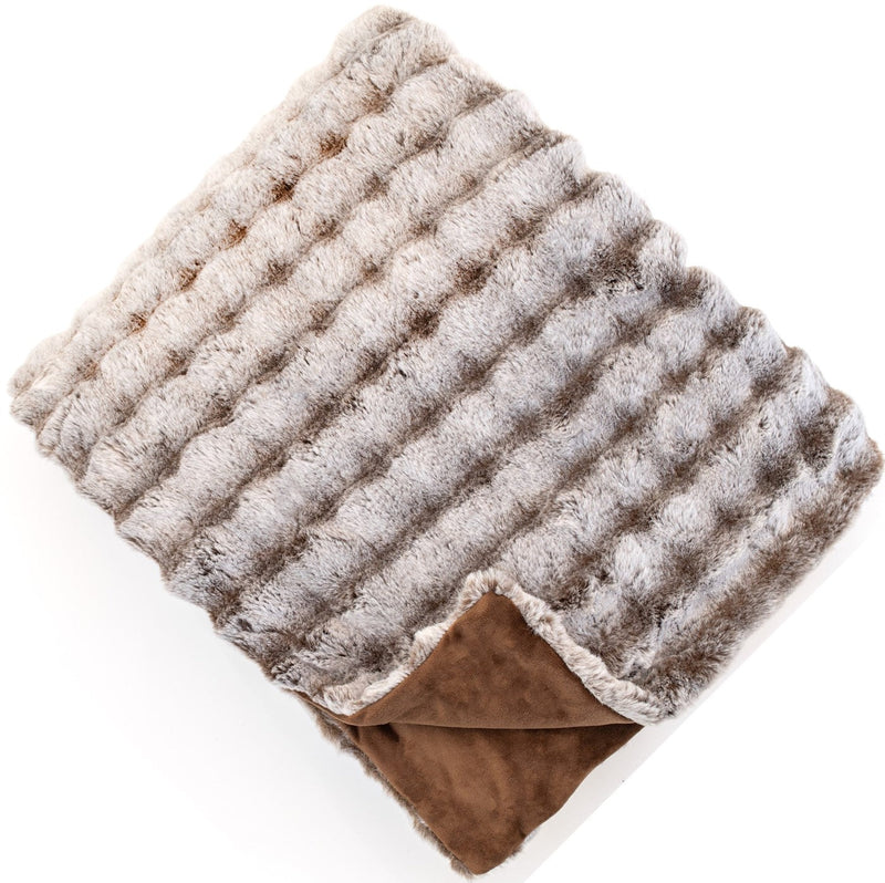 Soft Square Textured Throw In Faux Rabbit Taupe