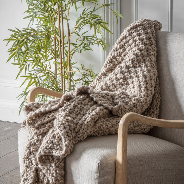 Textured Knit Throw - Brown