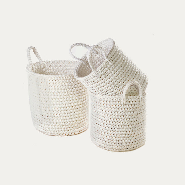 White Rope Set of 3 Baskets