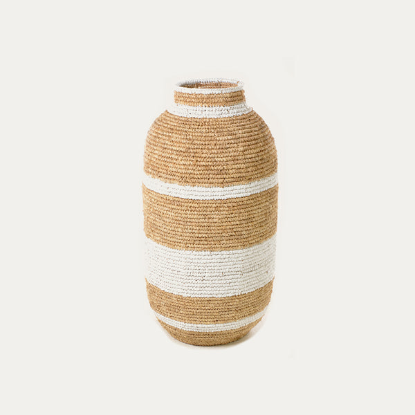 Woven Urn Basket with Broad Stripes