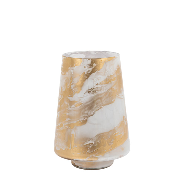 Marbled Hurricane Candle Holder - Gold / White
