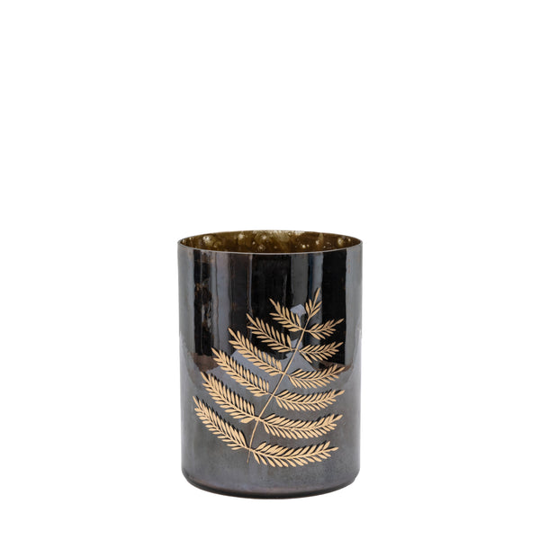 Fern Hurricane Vase - Black / Gold