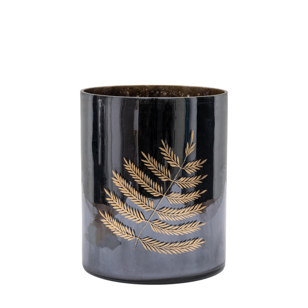 Fern Hurricane Vase - Black / Gold