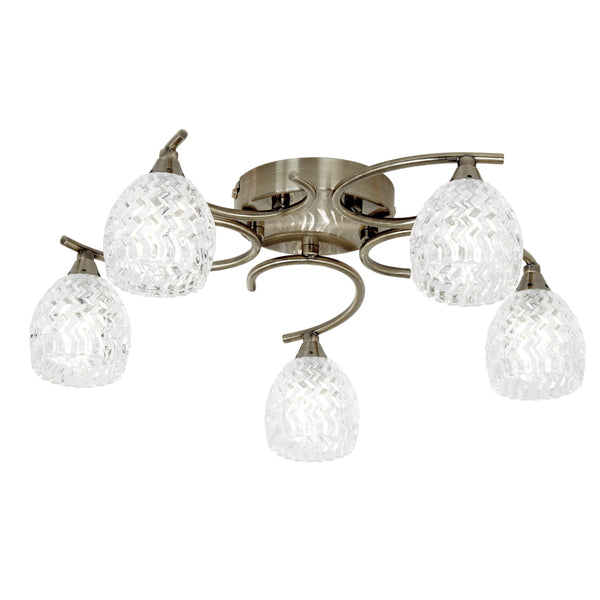 Boyer 5 Ceiling Lamp - Antique Brass / Clear
