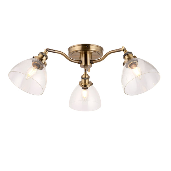 Hansen 3 Ceiling Light - Antique Brass / Clear