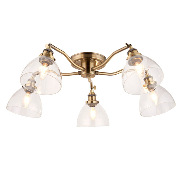 Hansen 5 Ceiling Light - Antique Brass / Clear
