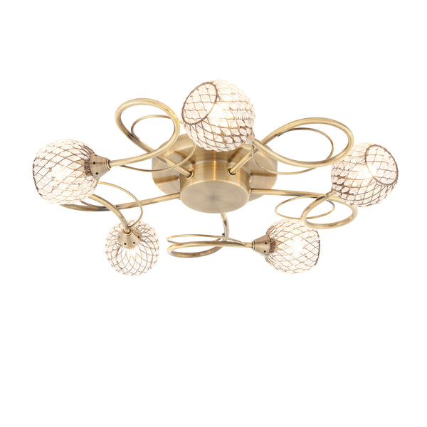 Aherne 5 Ceiling Lamp - Antique Brass / Clear