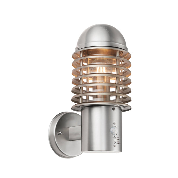 Louvre PIR Wall Light - Brushed Stainless Steel/Clear