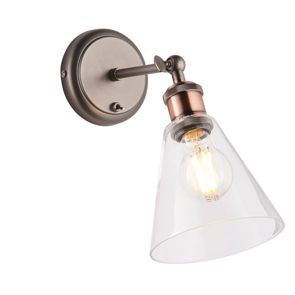 Hal Wall Light with Clear Shade - Clear / Copper / Pewter