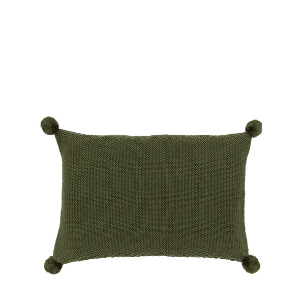 Moss Stitched Pom Pom Cushion Cover - Olive