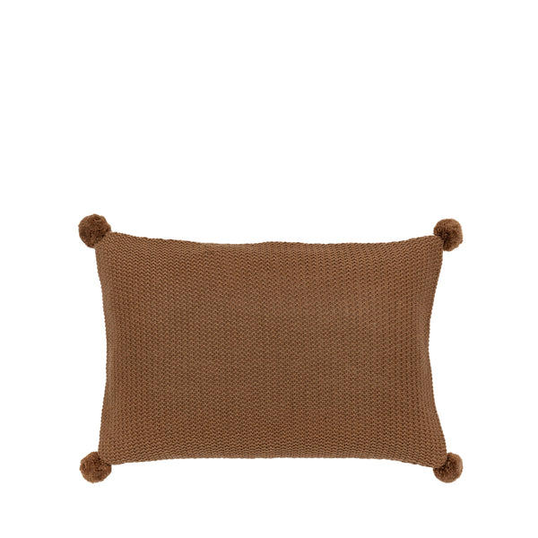 Moss Stitched Pom Pom Cushion Cover - Tan