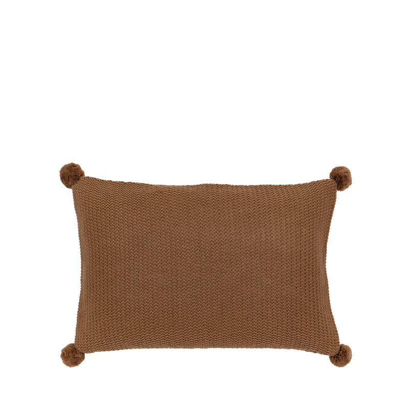 Moss Stitched Pom Pom Cushion Cover - Tan