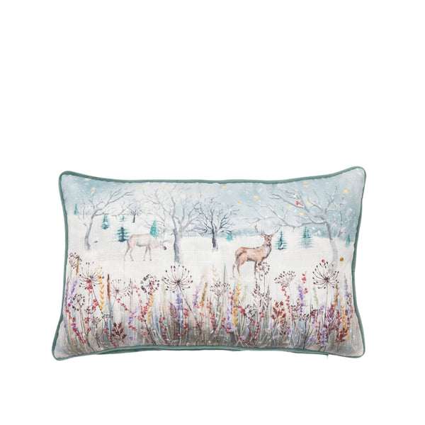 Countryside Snow Scene Deer Cushion - Multi