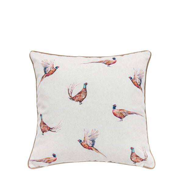 Watercolour Kilburn Pheasant Cushion Cover - Brown / Natural