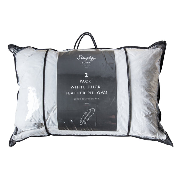 SS 2 Pack Duck Feather Pillow - White