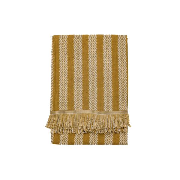 Jacquard Weave Throw with Fringe - Ochre